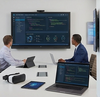 Modern audio visual conference room display and AV integration