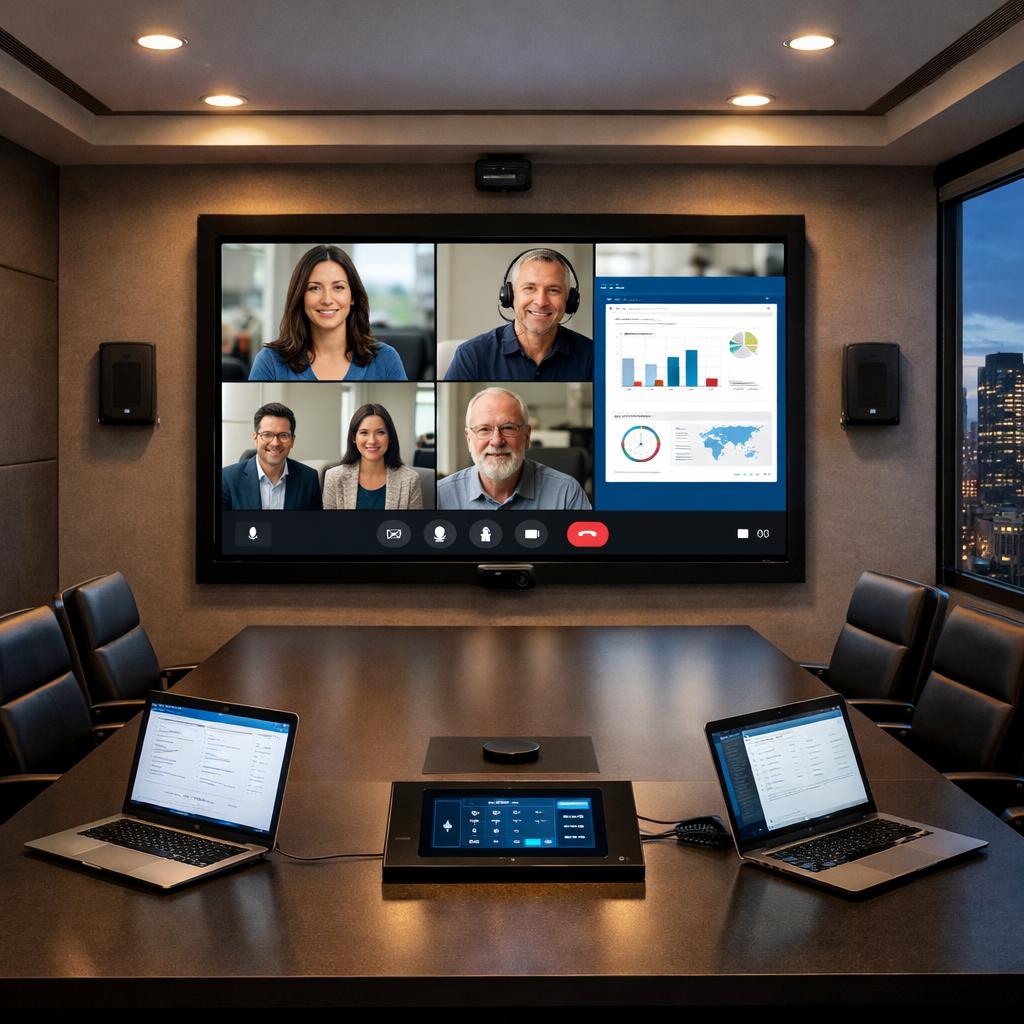 Modern audio visual conference room display and AV integration
